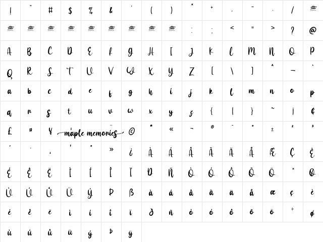 Maple Memories - Personal Use Regular  glyph index