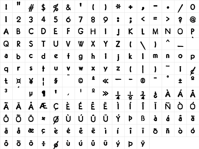 JMH Typewriter Sans Bold  glyph index