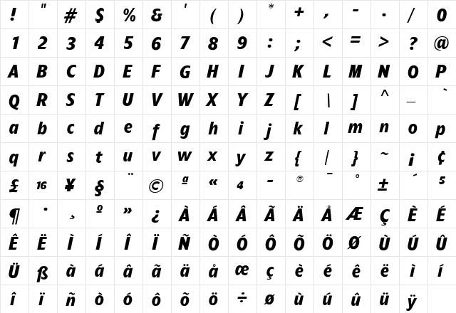 TFForeverTwo Bold  glyph index