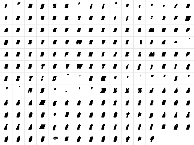 Contour of Duty Condensed Italic Condensed Italic  glyph index