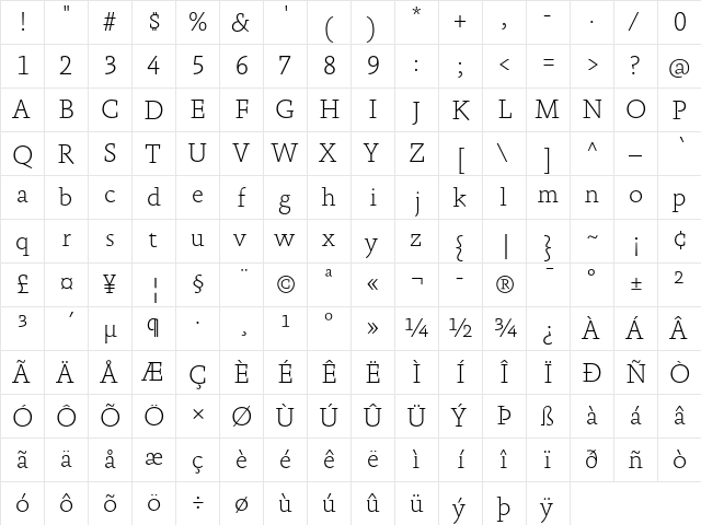 Absara TF Thin Regular  glyph index
