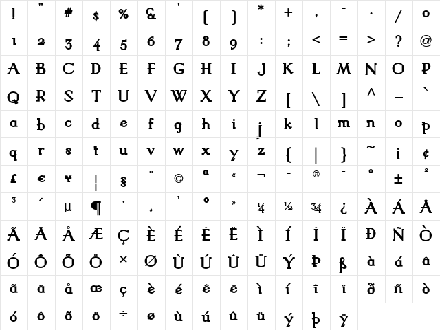 SavoyRomanNF Bold  glyph index