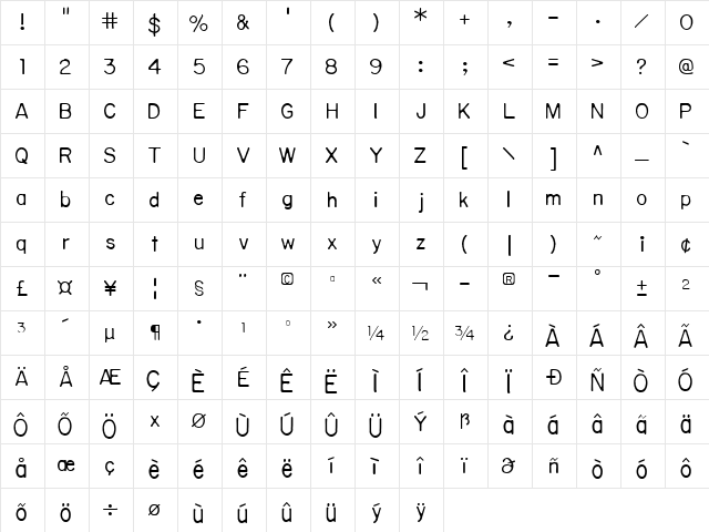 Sublime Light  glyph index
