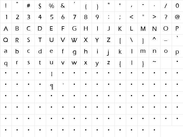 Presence 20 Bold  glyph index