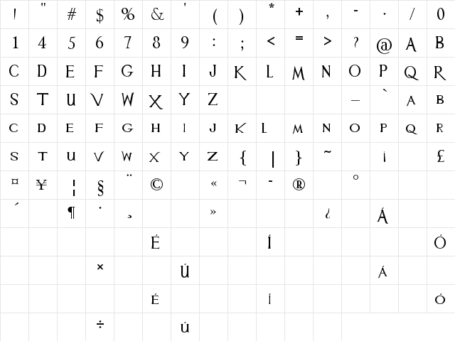 Mulan Regular  glyph index