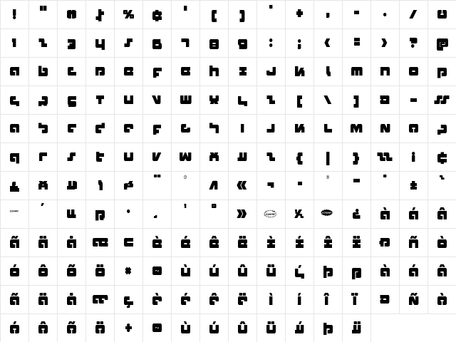 Boomstick Condensed Condensed  glyph index