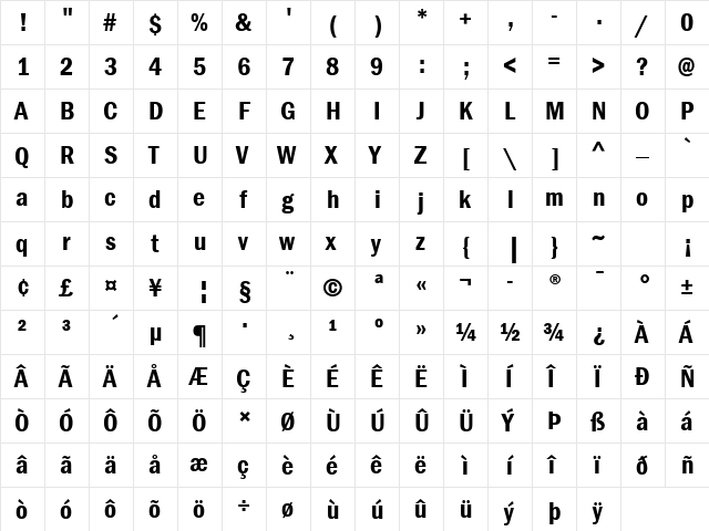 ITC Franklin Gothic LT Com Demi Condensed  glyph index