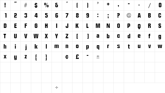 ConexSSK Regular  glyph index