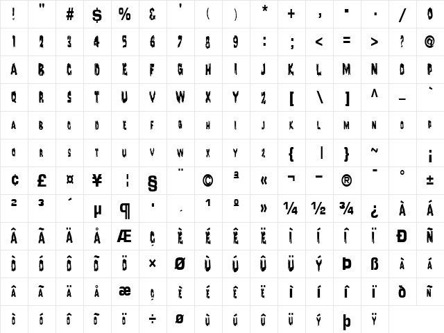 DroopingPaintText56 Regular  glyph index
