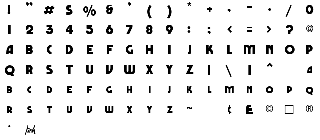 Marbold Normal  glyph index