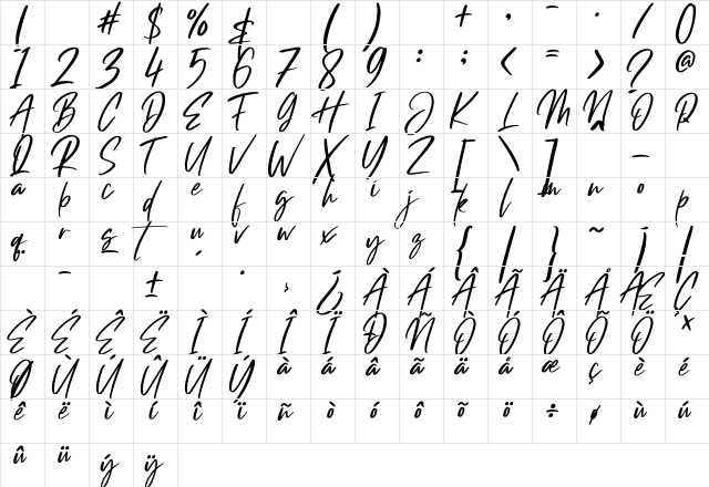 Hollanda Regular  glyph index