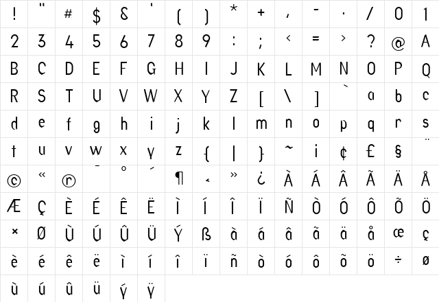 Factory Regular  glyph index