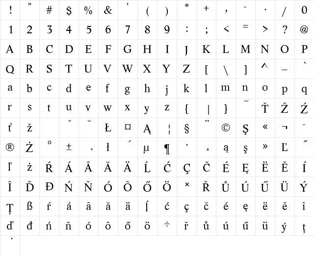 LifeTEE Regular  glyph index