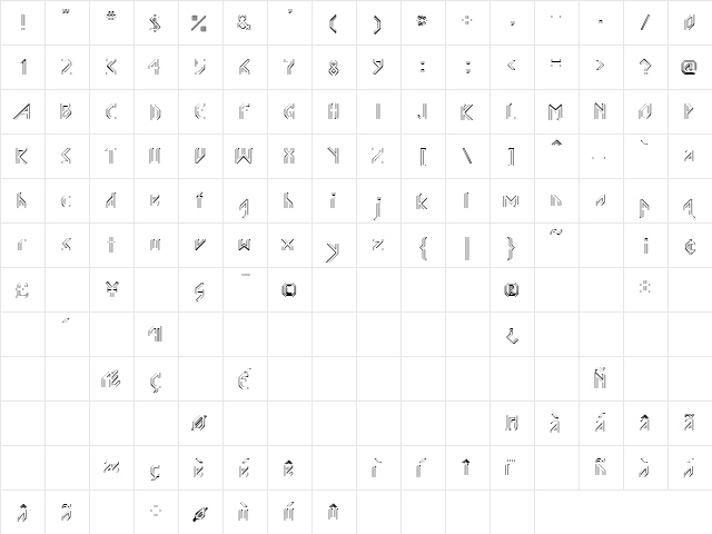 Angles 3 Regular  glyph index