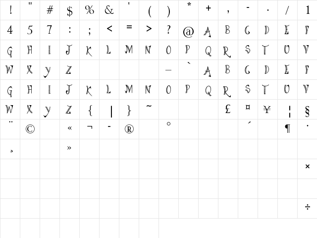 Ladies Night Regular  glyph index