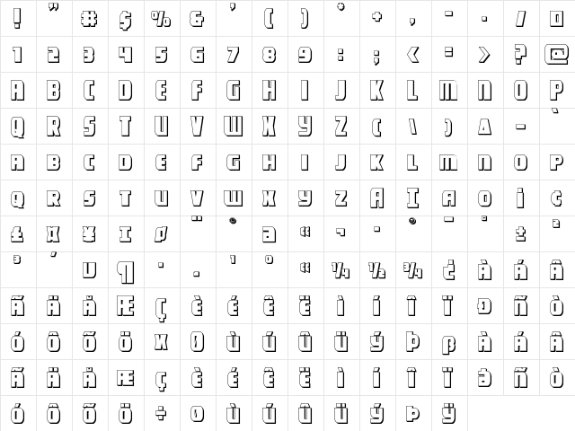 Camp Justice 3D Regular  glyph index