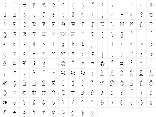 FZ ROMAN 39 HOLLOW Normal  glyph index