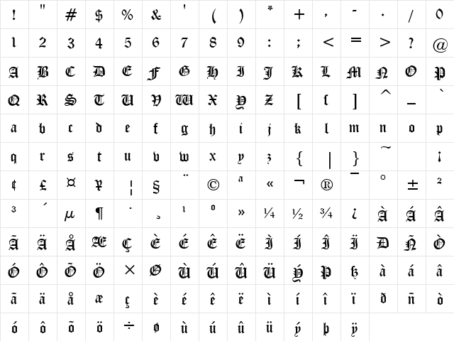 Iglesia Light  glyph index