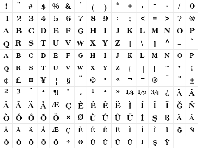 TR Atlantic Inline Normal  glyph index
