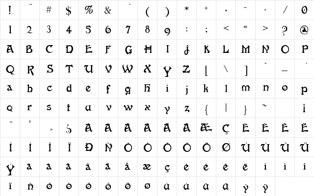 FantaisieArtistique Regular  glyph index