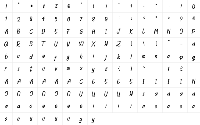 Adelia Shawn Regular  glyph index