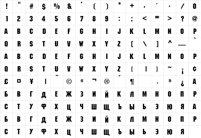Motor Cyr Regular  glyph index