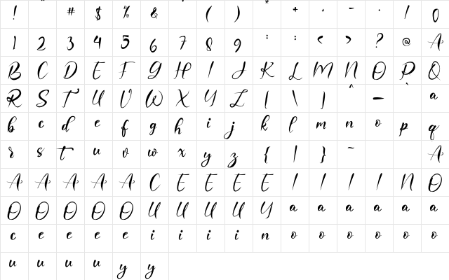 Badut Regular  glyph index