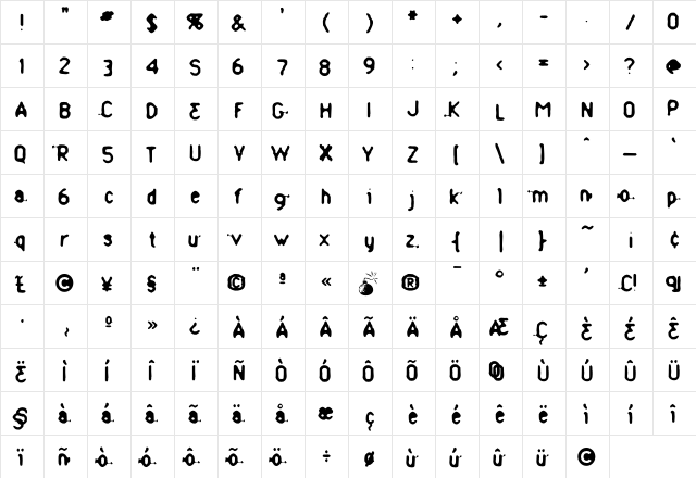 Ammonia Regular  glyph index