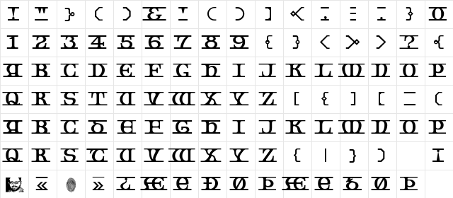 Trudeau Regular  glyph index