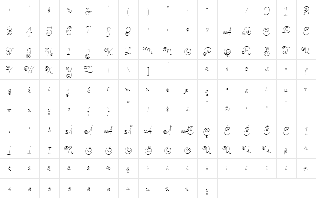 HairsprayLight Regular  glyph index