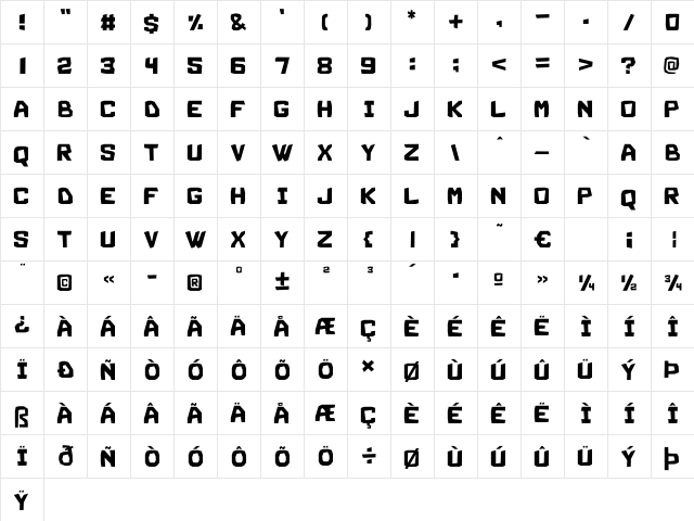 Magario Regular  glyph index