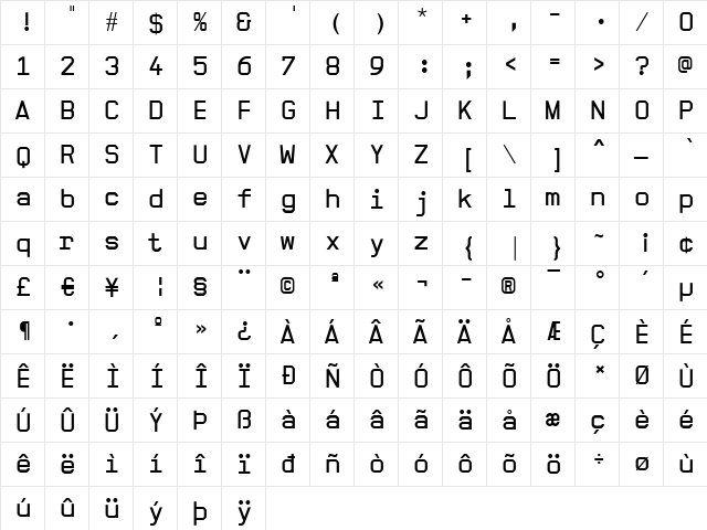 Office Regular  glyph index