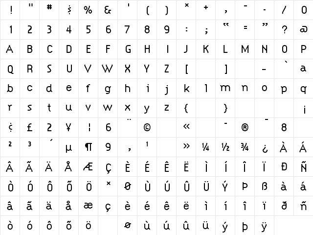 Citizen Regular  glyph index