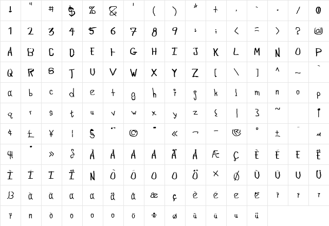 711 Slurpie Regular  glyph index