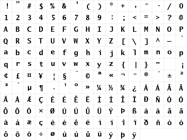 Lucida Sans Typewriter Bold  glyph index