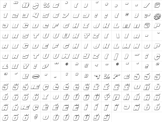 Tauro 3D Italic Italic  glyph index