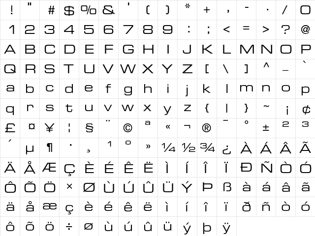 Eurostile Extended #2  glyph index