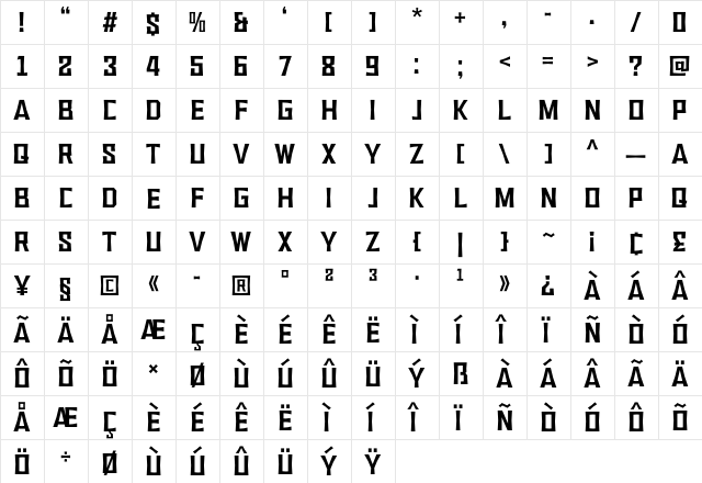 VEMBAZAX RM Regular  glyph index