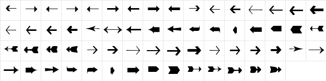 ZapfEssentials LT ArrowsOne Regular  glyph index