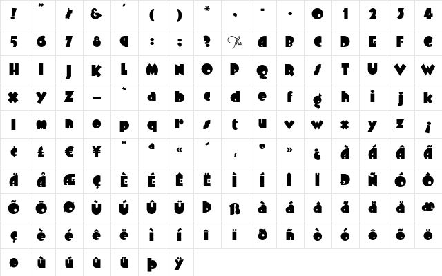 ArbuckleRemix Regular  glyph index