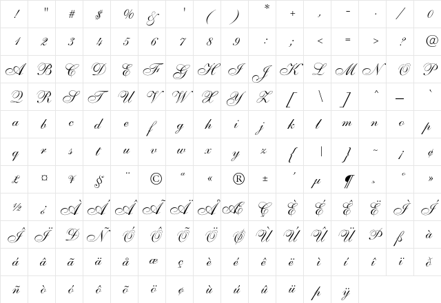 Mossbacker Regular  glyph index