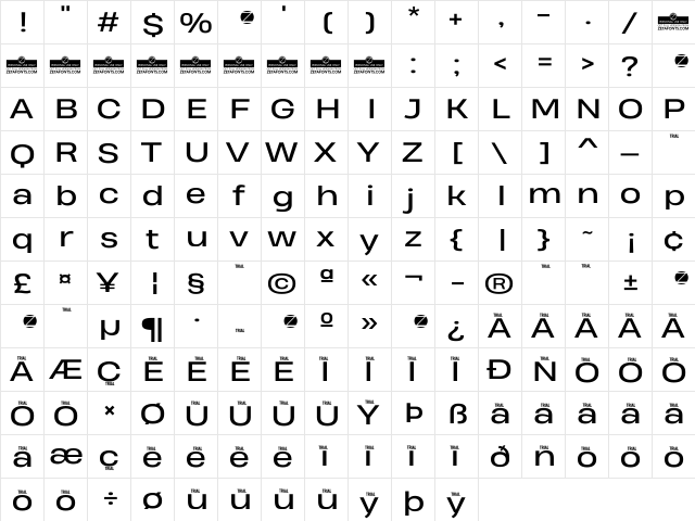 Heading Pro Wide Trial Regular  glyph index