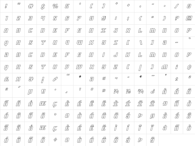 Federal Blue Outline Italic Outline Italic  glyph index
