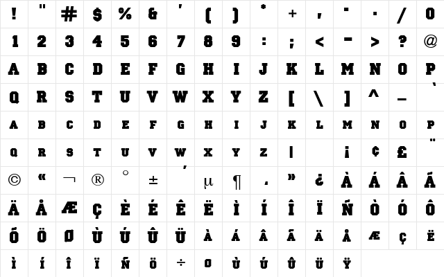 PrincessDB Normal  glyph index