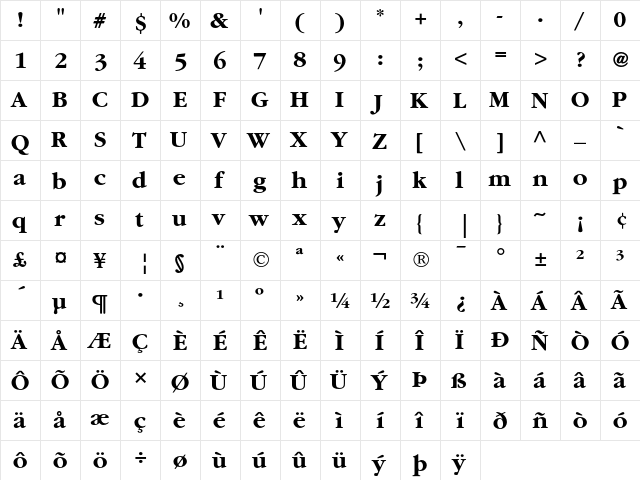 ITC Garamond Bold  glyph index