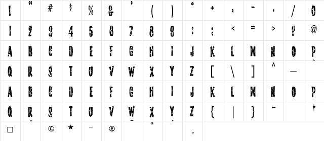StarshineMF Regular  glyph index