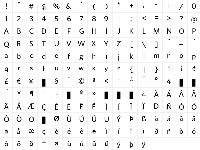 Whitney Medium  glyph index
