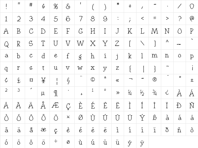 KampFriendship Plain  glyph index