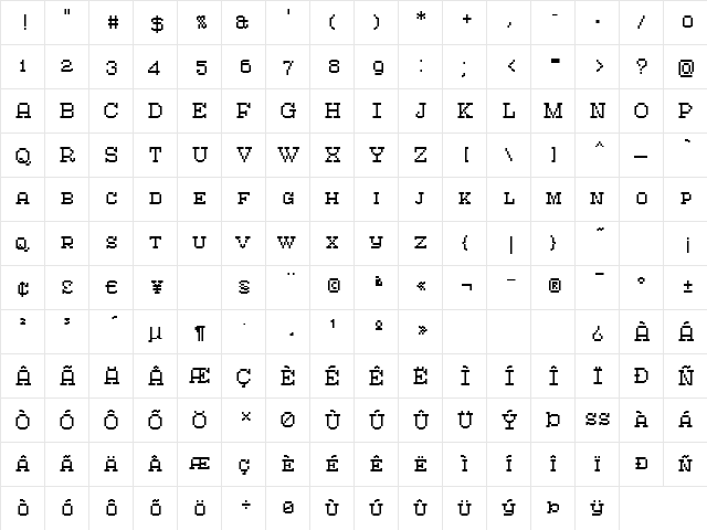 AtlantisTextCaps Regular  glyph index