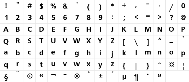 FreeSetC Bold  glyph index